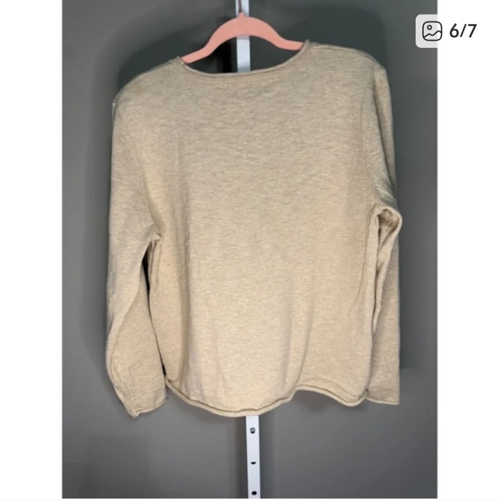 Coldwater Creek 100% Cotton Beige Sunflower Long Sleeve Sweater Top Large - Picture 6 of 7